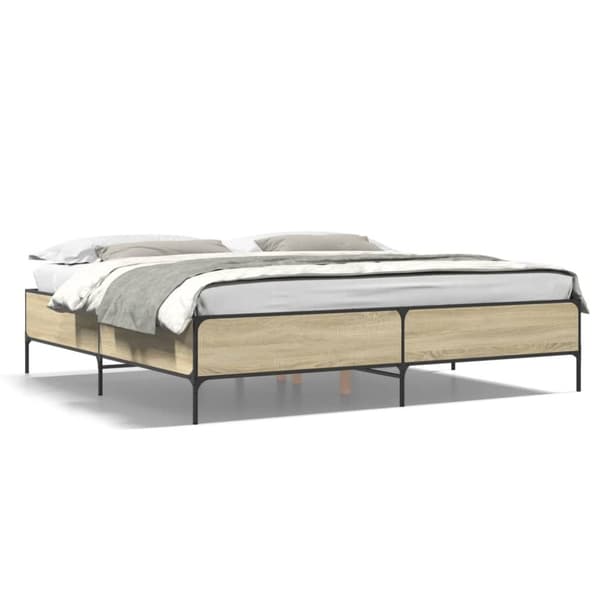 vidaXL Sängynrunko Sonoma-tammi 200x200 cm tekninen puu ja metalli