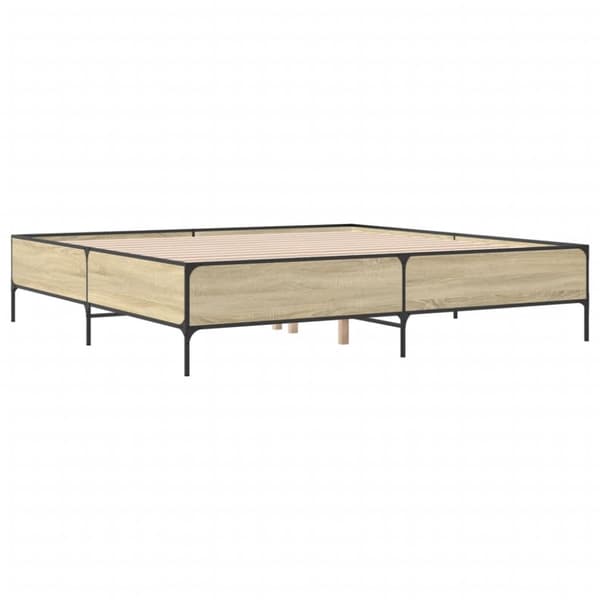 vidaXL Sängynrunko Sonoma-tammi 200x200 cm tekninen puu ja metalli