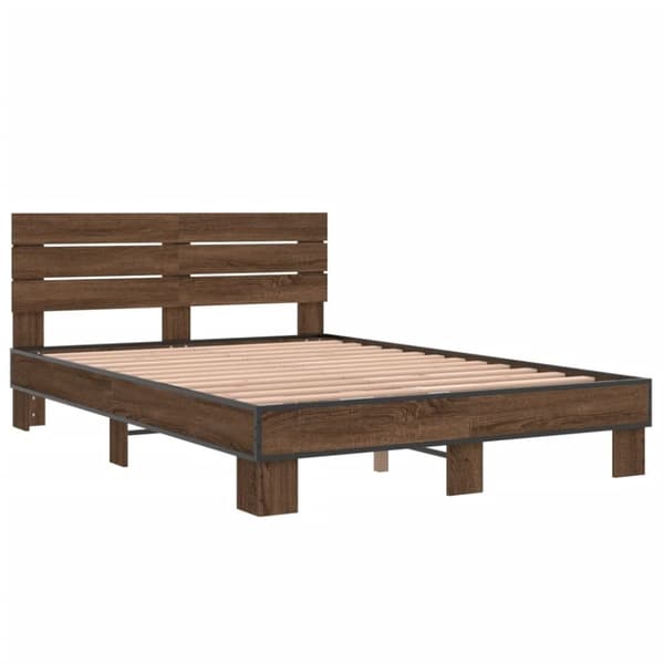 vidaXL Sängynrunko ruskea tammi 120x200 cm tekninen puu ja metalli