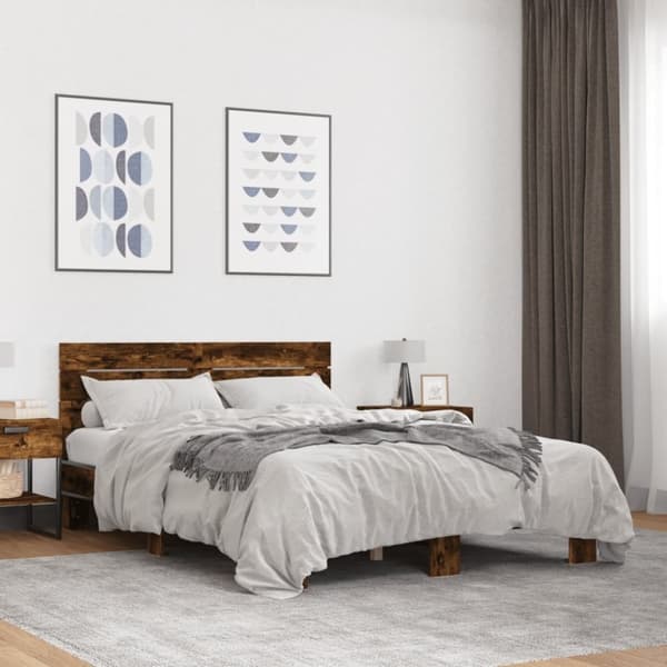 vidaXL sengestel 120x200cm konstrueret træ og metal røget egetræsfarve
