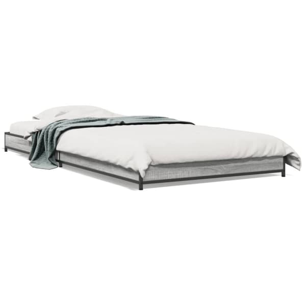 vidaXL Sengeramme grå sonoma 90x200 cm konstruert tre og metall