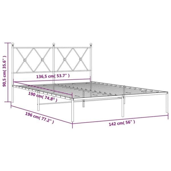 vidaXL sengeramme med sengegavl 135x190 cm metal sort