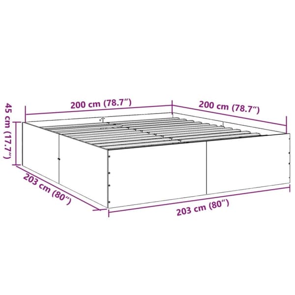 vidaXL Sengeramme grå sonoma 200x200 cm konstruert tre