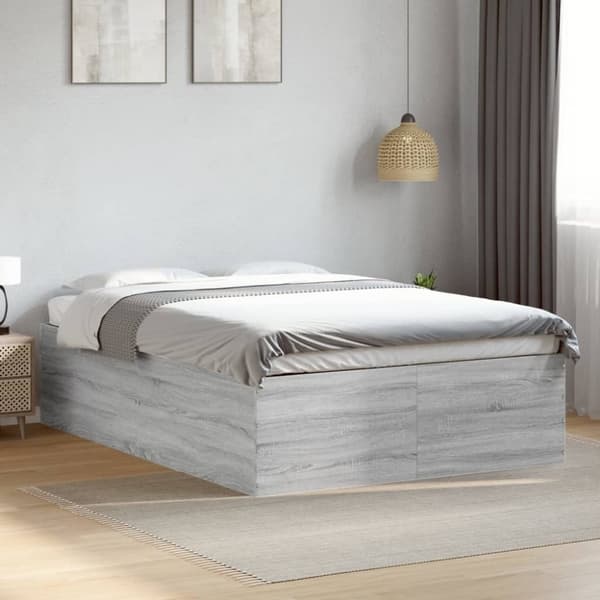 vidaXL sengestel 135x190 cm konstrueret træ grå sonoma-eg