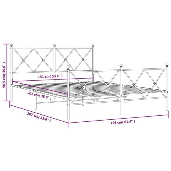 vidaXL Metallinen sängynrunko päädyillä musta 150x200 cm