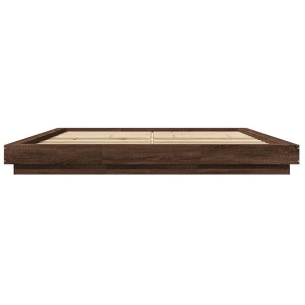 vidaXL sengeramme med LED-lys 200x200 cm konstrueret træ brunt eg