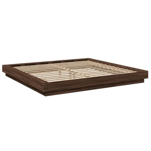 vidaXL sengeramme med LED-lys 200x200 cm konstrueret træ brunt eg