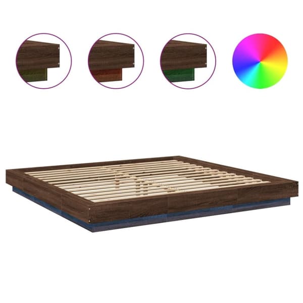 vidaXL sengeramme med LED-lys 200x200 cm konstrueret træ brunt eg