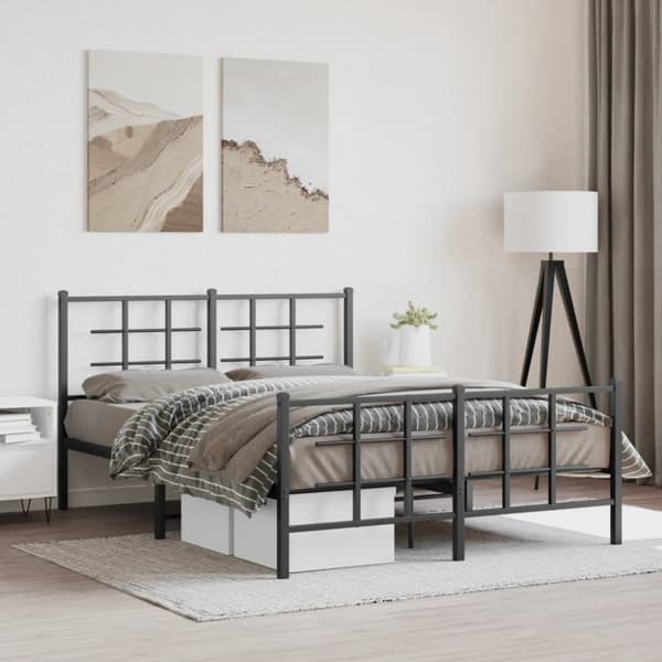 vidaXL sengeramme med sengegavl og fodgærde 140x200 cm metal sort