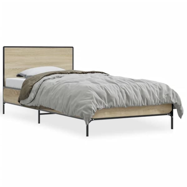 vidaXL Sängynrunko Sonoma-tammi 90x200 cm tekninen puu ja metalli