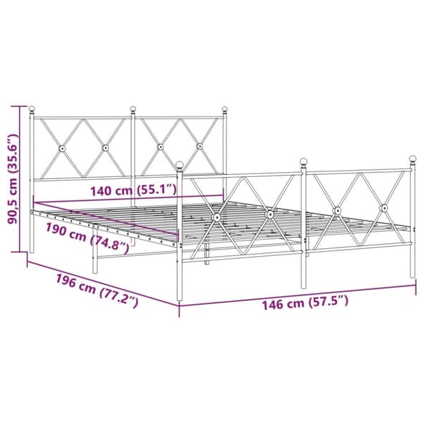 vidaXL Sängram med huvudgavel och fotgavel svart metall 140x190 cm