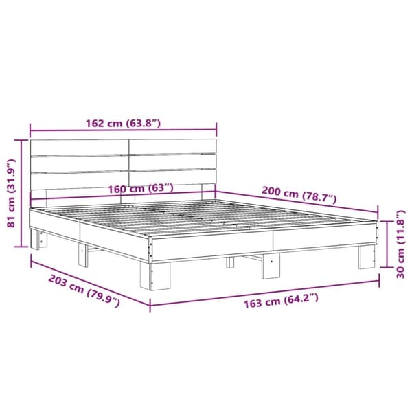 vidaXL Sengeramme sonoma eik 160x200 cm konstruert tre og metall