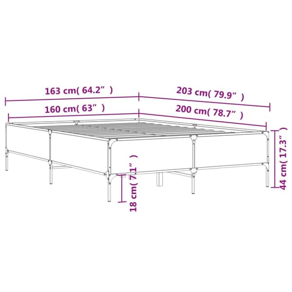 vidaXL sengestel 160x200 cm konstrueret træ og metal grå sonoma-eg
