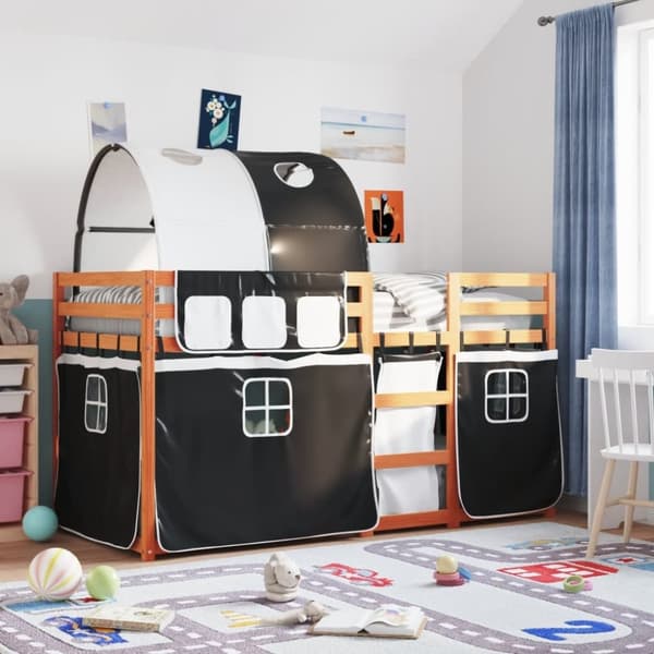 vidaXL Parvisänky verhoilla mustavalkoinen 75x190 cm täysi mänty