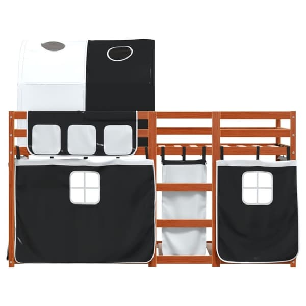 vidaXL Loftsäng med gardiner vit&svart 75x190 cm massiv furu