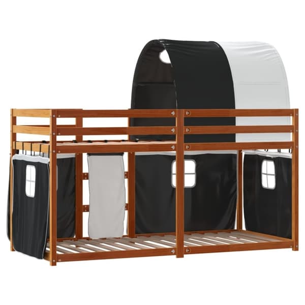 vidaXL Loftsäng med gardiner vit&svart 75x190 cm massiv furu
