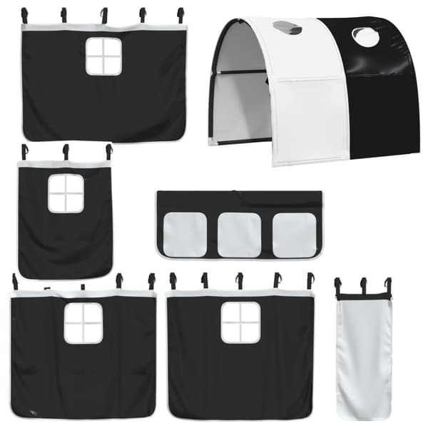 vidaXL Loftsäng med gardiner vit&svart 75x190 cm massiv furu