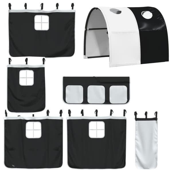 vidaXL Loftsäng med gardiner vit&svart 75x190 cm massiv furu