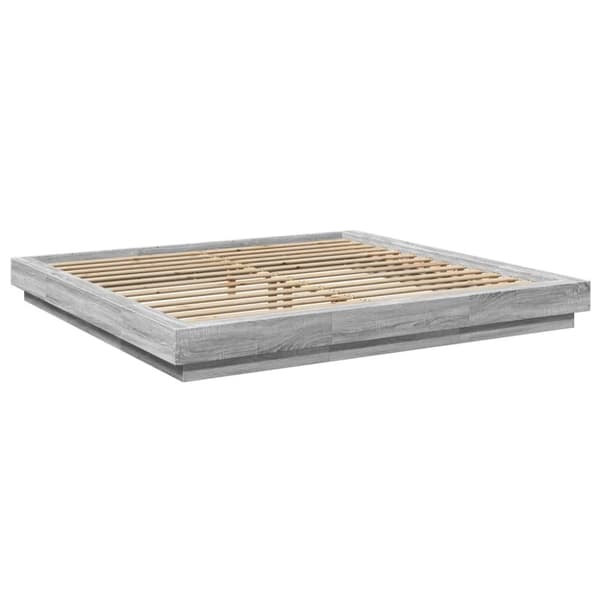 vidaXL Sengeramme med LED-lys grå sonoma 200x200 cm konstruert tre