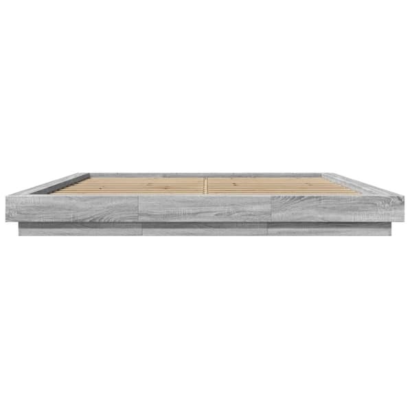 vidaXL Sengeramme med LED-lys grå sonoma 200x200 cm konstruert tre