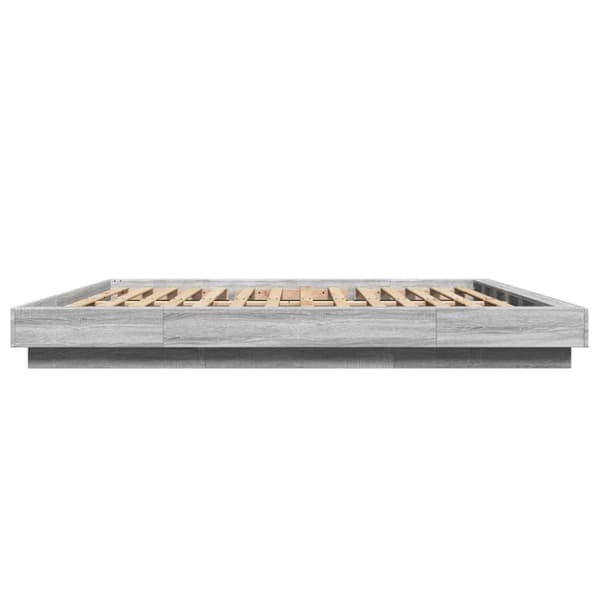 vidaXL Sengeramme med LED-lys grå sonoma 200x200 cm konstruert tre
