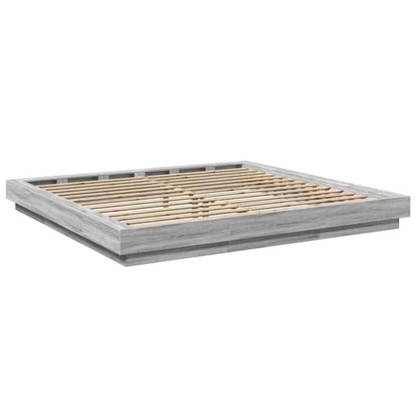 vidaXL Sengeramme med LED-lys grå sonoma 200x200 cm konstruert tre