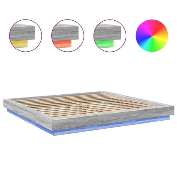 vidaXL Sengeramme med LED-lys grå sonoma 200x200 cm konstruert tre