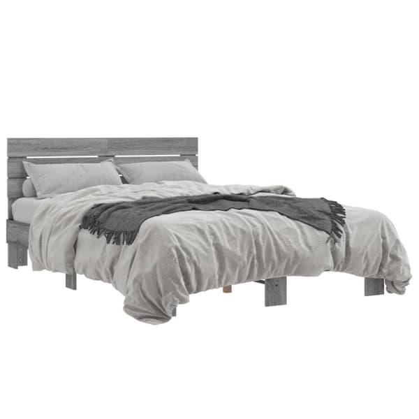 vidaXL Sengeramme grå sonoma 120x190 cm konstruert tre og metall