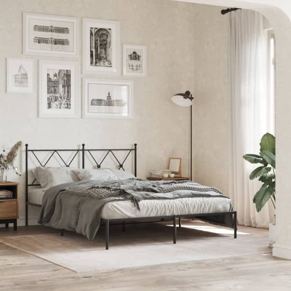 vidaXL sengeramme med sengegavl 140x190 cm metal sort