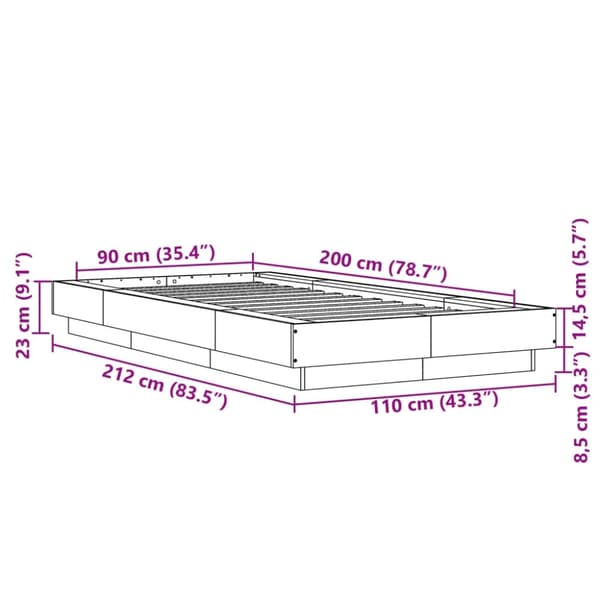 vidaXL sengeramme 90x200 cm konstrueret træ grå sonoma-eg