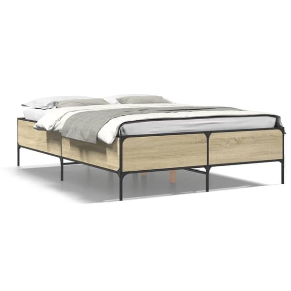 vidaXL sengestel 140x200 cm konstrueret træ og metal sonoma-eg