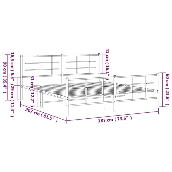 vidaXL Sengeramme i metall uten madrass med fotgavl svart 180x200 cm
