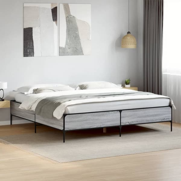 vidaXL Sengeramme grå sonoma 180x200 cm konstruert tre og metall