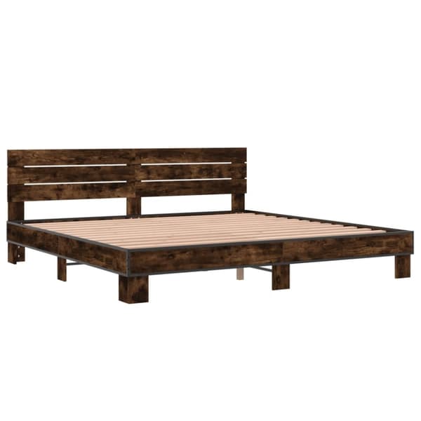 vidaXL Sengeramme røkt eik 200x200 cm konstruert tre og metall