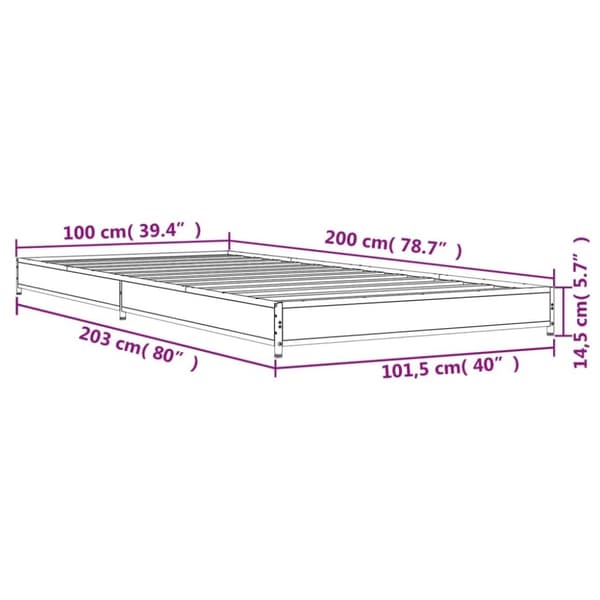 vidaXL Sängynrunko savutammi 100x200 cm tekninen puu ja metalli