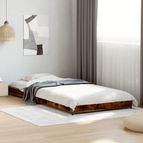 vidaXL Sängynrunko savutammi 100x200 cm tekninen puu ja metalli