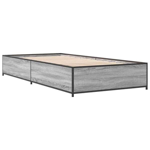 vidaXL Sängynrunko harmaa Sonoma 90x190 cm tekninen puu ja metalli