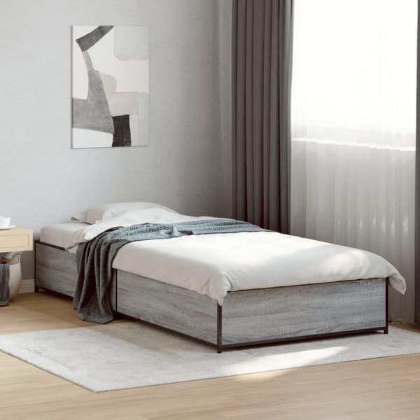 vidaXL Sängynrunko harmaa Sonoma 90x190 cm tekninen puu ja metalli