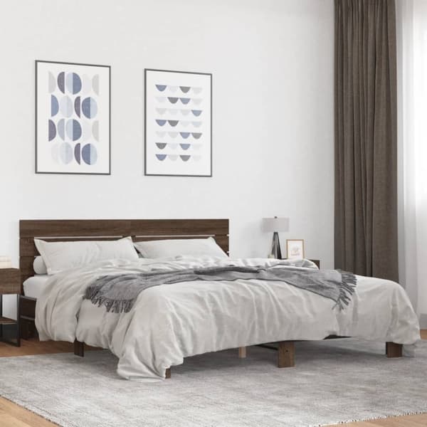 vidaXL Sengeramme brun eik 200x200 cm konstruert tre og metall