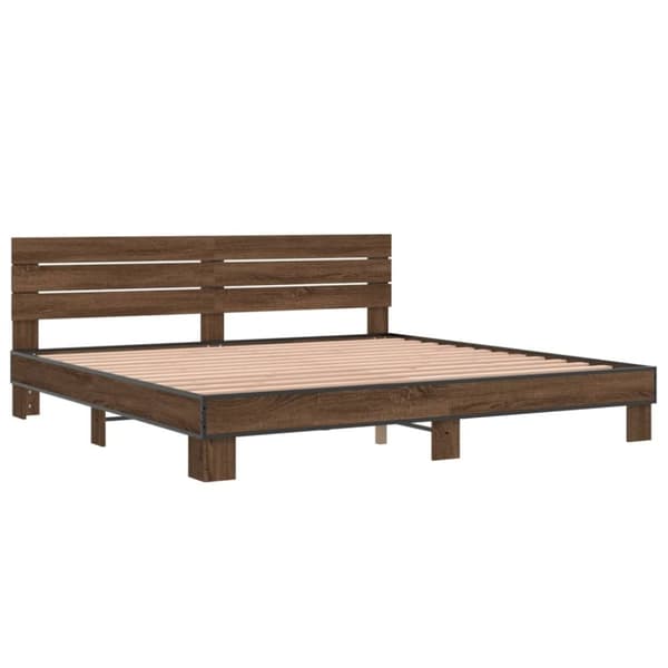 vidaXL Sengeramme brun eik 200x200 cm konstruert tre og metall