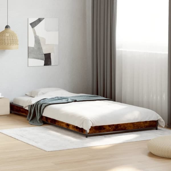vidaXL Sengeramme røkt eik 90x190 cm konstruert tre og metall