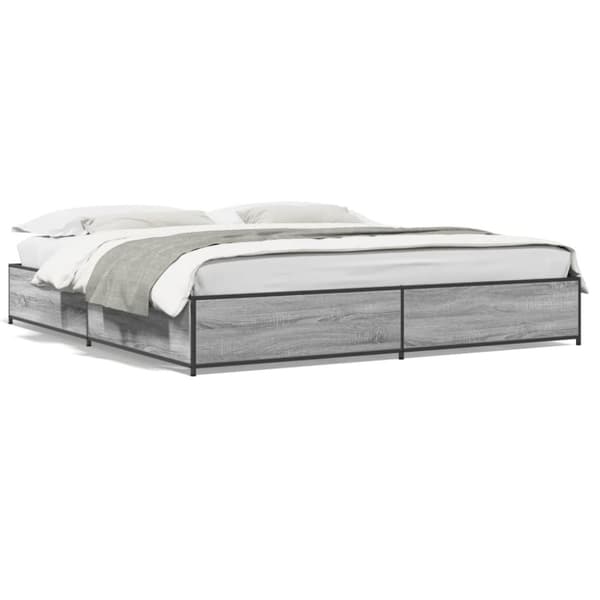 vidaXL sengestel 200x200 cm konstrueret træ og metal grå sonoma-eg