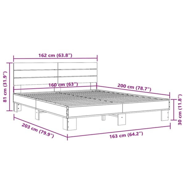 vidaXL sengestel 160x200 cm konstrueret træ og metal sonoma-eg