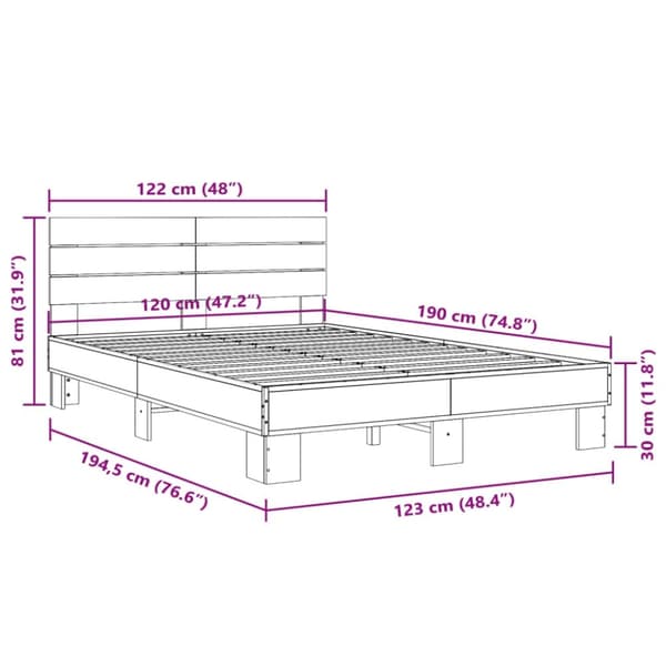 vidaXL Sengeramme røkt eik 120x190 cm konstruert tre og metall