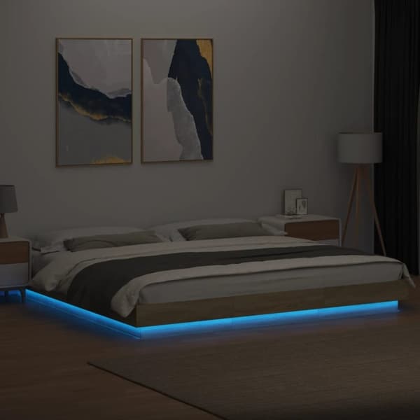 vidaXL Sengeramme med LED-lys sonoma eik 200x200 cm konstruert tre