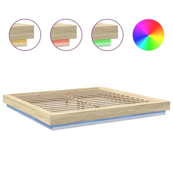 vidaXL Sengeramme med LED-lys sonoma eik 200x200 cm konstruert tre
