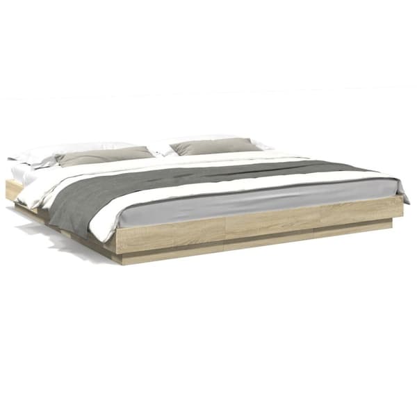 vidaXL Sengeramme med LED-lys sonoma eik 200x200 cm konstruert tre