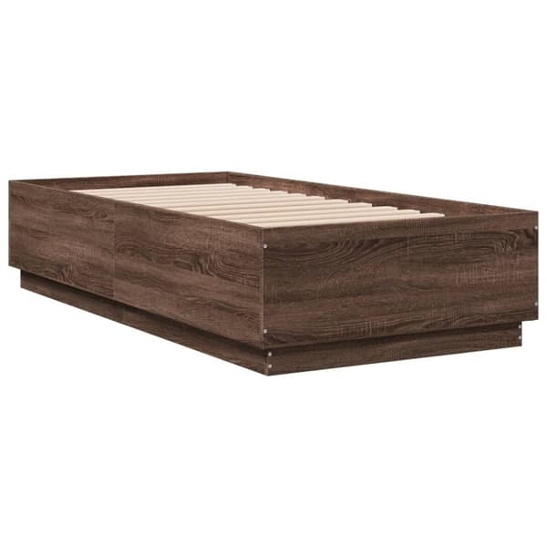 vidaXL Sengeramme med LED-lys brun eik 90x190 cm konstruert tre