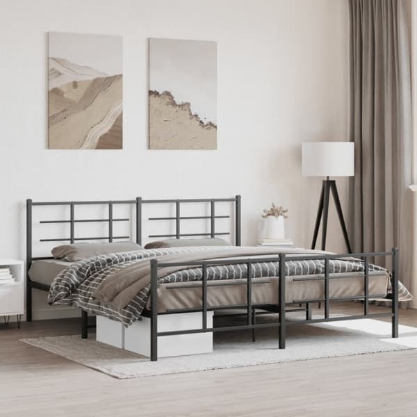 vidaXL sengeramme med sengegavl og fodgærde 183x213 cm metal sort