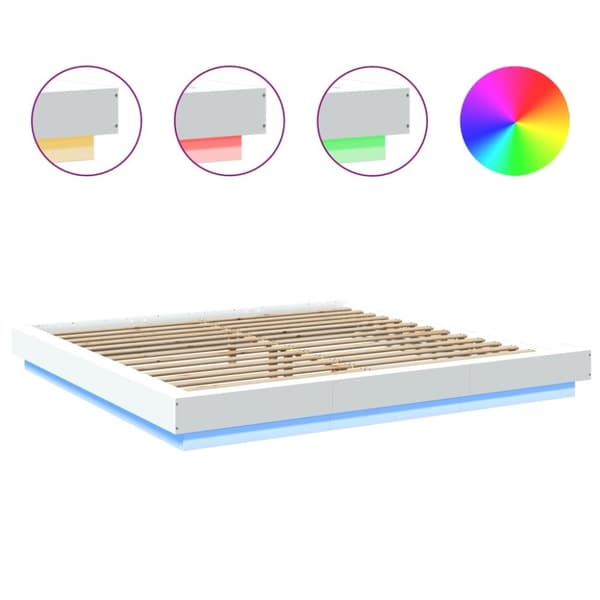 vidaXL Sängynrunko LED-valoilla valkoinen 200x200 cm tekninen puu